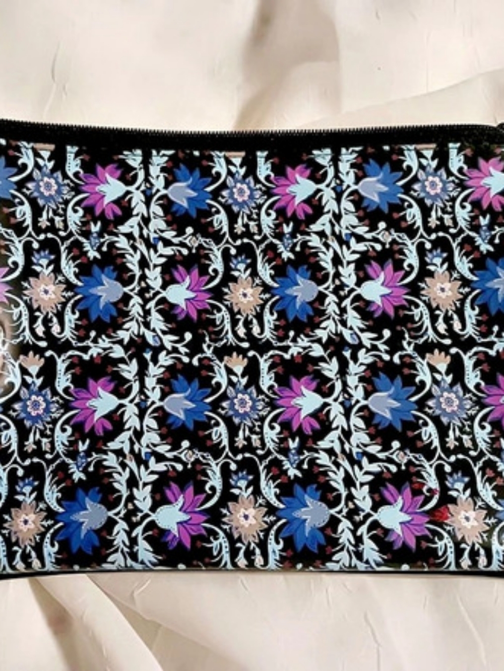 Vera Bradley Floral Clear Vines Cosmetic Pouch in Black Purple & Blue EUC